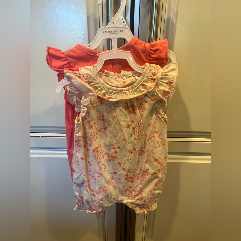 Laura Ashley Coral and Floral Baby Rompers